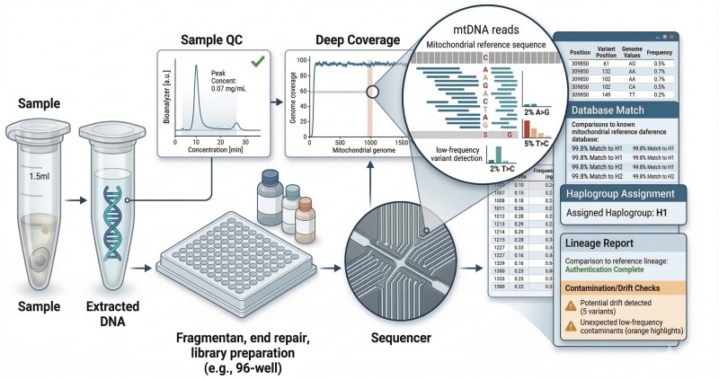 End-to-end mtDNA sequencing workflow for RUO lineage tracing